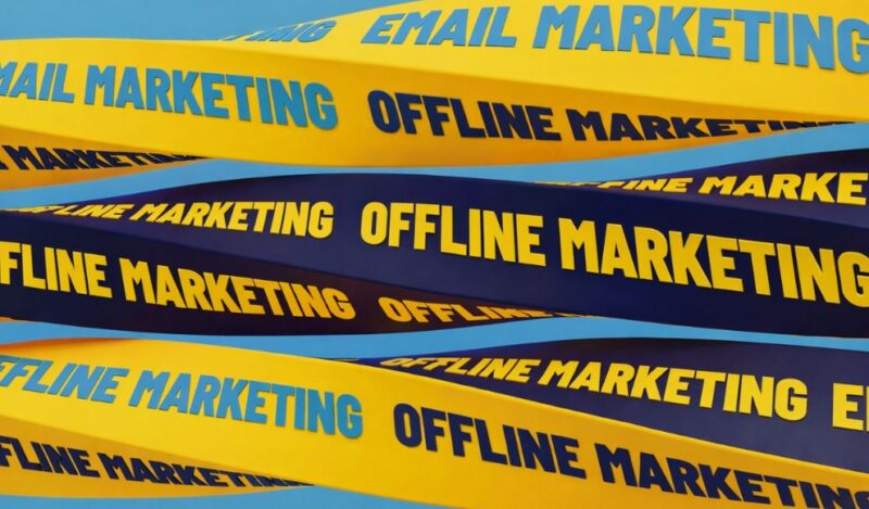 izuelni prikaz isprepletenih traka sa oznakama email i offline marketinga