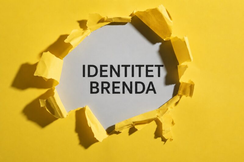 Natpis „Identitet brenda” na žutoj pozadini kao simbol usklađivanja promo materijala sa brendom